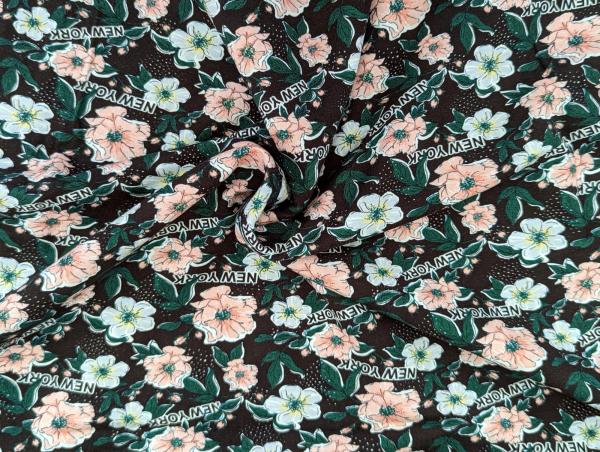 French Terry Everything is possible Blumen auf Dunkelbraun